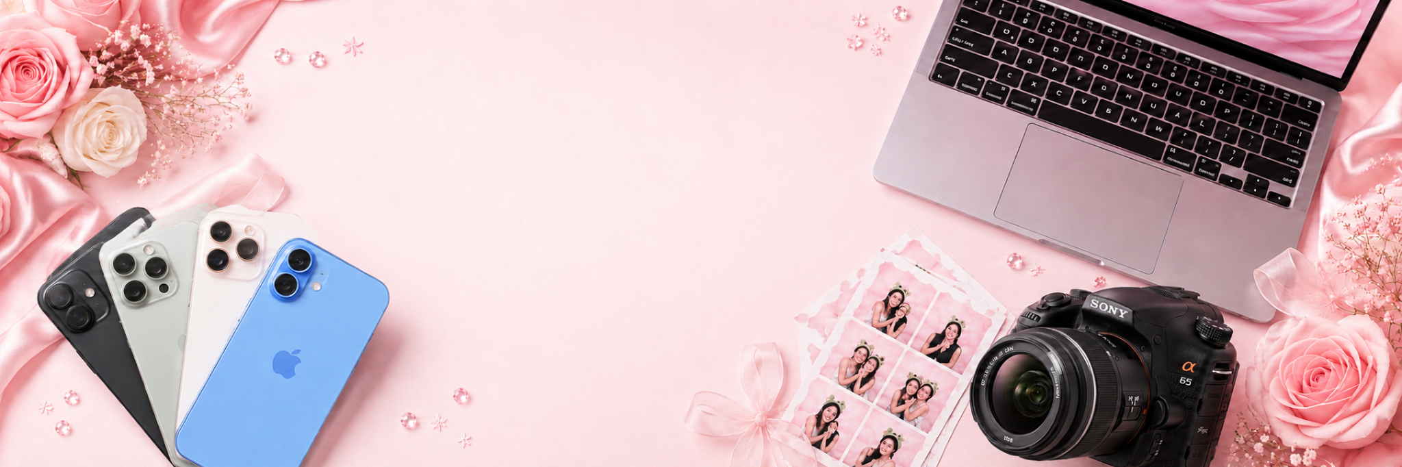 Cale Boutique rentals banner with iPhones, camera, and laptop